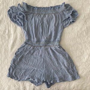 Blue Off the Shoulder Romper